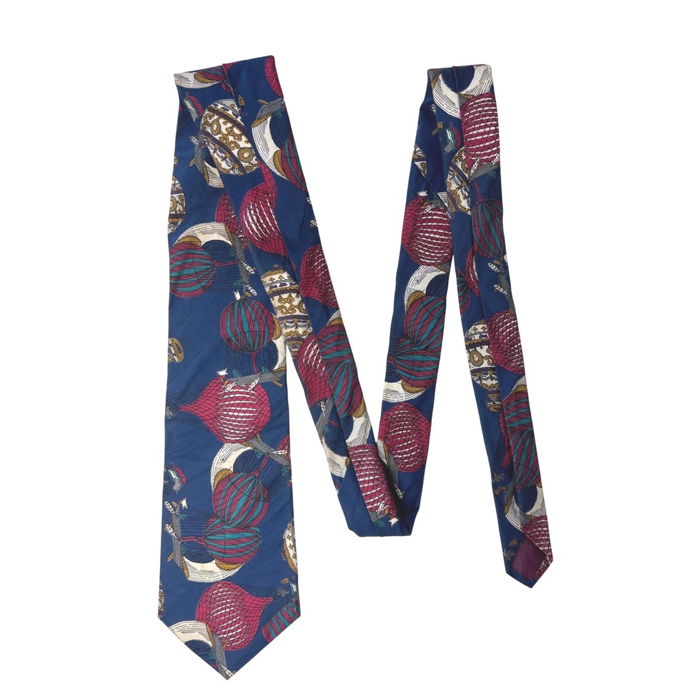 Gant Mens Vintage Silk Necktie Blue Burgundy Hot Air‎ Balloon Novelty Print